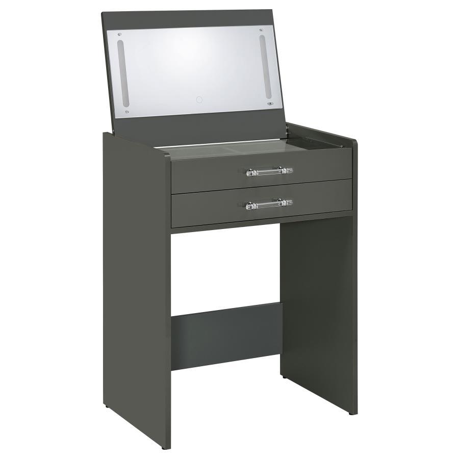 Danbury - 3 - Drawer Makeup Vanity & Stool Set - Gray High Gloss Vanity Set modern furniture Contempo Furniture