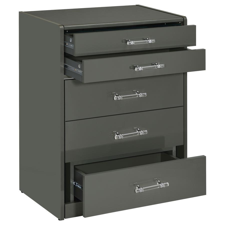 Danbury - 3 - Drawer Makeup Vanity & Stool Set - Gray High Gloss Vanity Set modern furniture Contempo Furniture