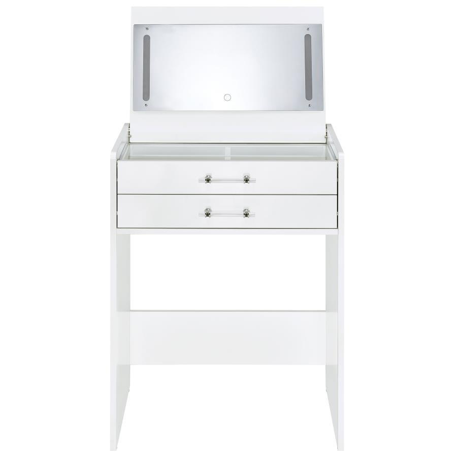 Danbury - 3 - Drawer Makeup Vanity & Stool Set - White High Gloss Vanity Set modern furniture Contempo Furniture