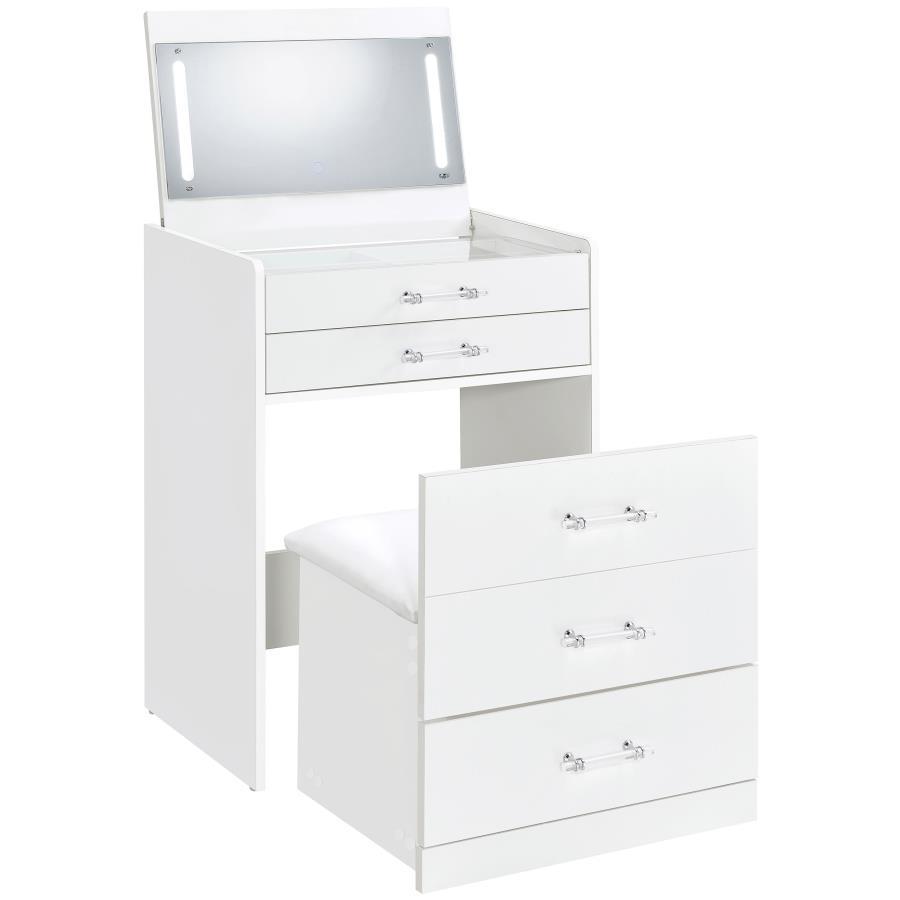 Danbury - 3 - Drawer Makeup Vanity & Stool Set - White High Gloss Vanity Set modern furniture Contempo Furniture