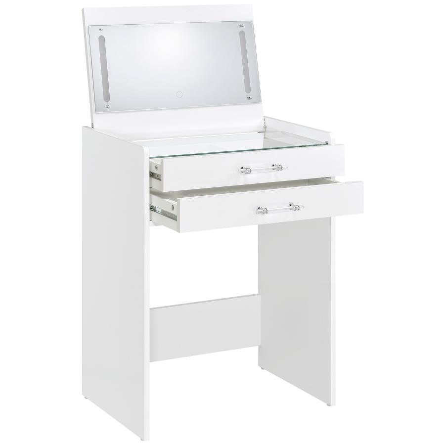 Danbury - 3 - Drawer Makeup Vanity & Stool Set - White High Gloss Vanity Set modern furniture Contempo Furniture