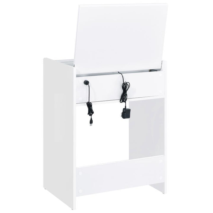 Danbury - 3 - Drawer Makeup Vanity &amp; Stool Set - White High Gloss Vanity Set modern furniture Contempo Furniture