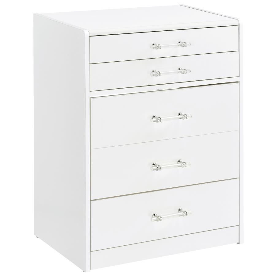 Danbury - 3 - Drawer Makeup Vanity & Stool Set - White High Gloss Vanity Set modern furniture Contempo Furniture