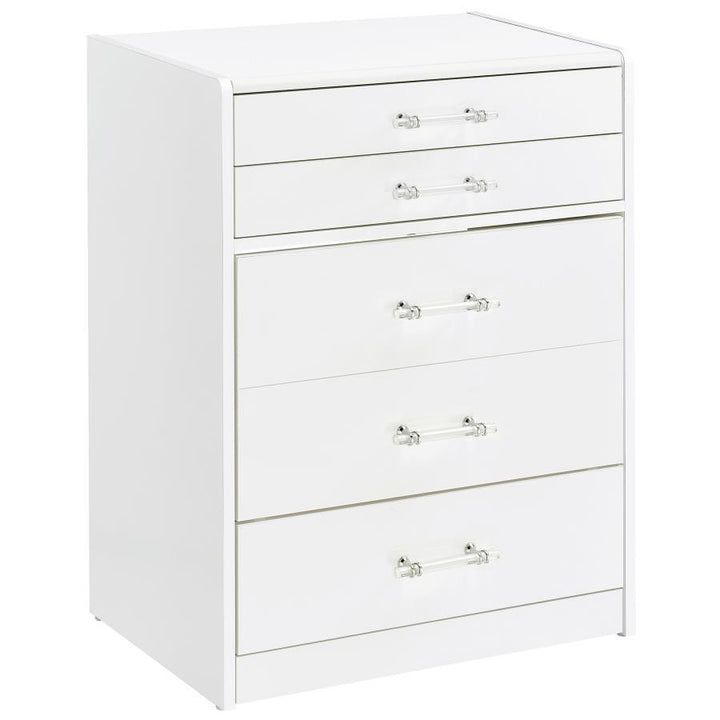 Danbury - 3 - Drawer Makeup Vanity &amp; Stool Set - White High Gloss Vanity Set modern furniture Contempo Furniture