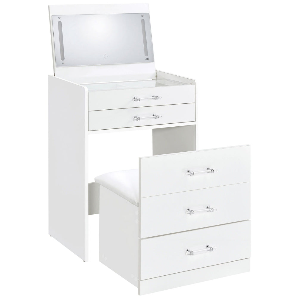 Danbury - 3 - Drawer Makeup Vanity & Stool Set - White High Gloss Vanity Set modern furniture Contempo Furniture