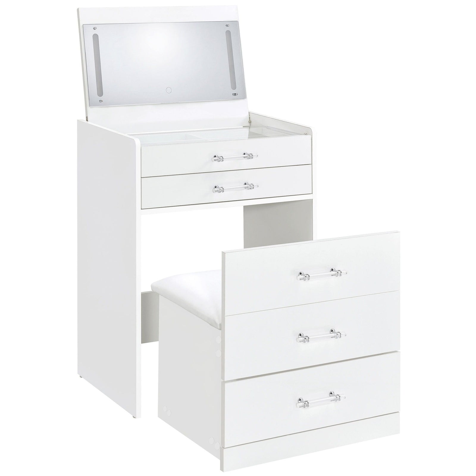 Danbury - 3 - Drawer Makeup Vanity & Stool Set - White High Gloss Vanity Set modern furniture Contempo Furniture