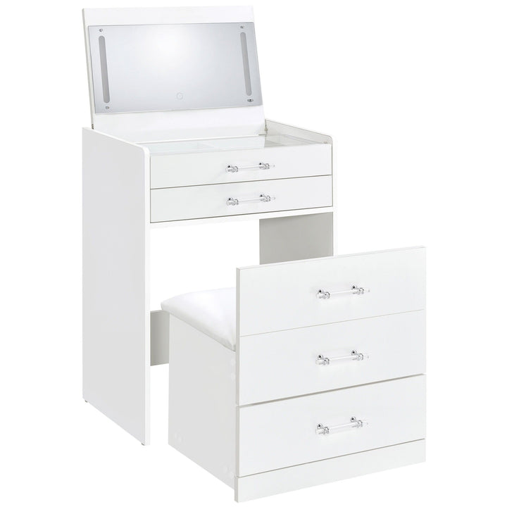 Danbury - 3 - Drawer Makeup Vanity &amp; Stool Set - White High Gloss Vanity Set modern furniture Contempo Furniture