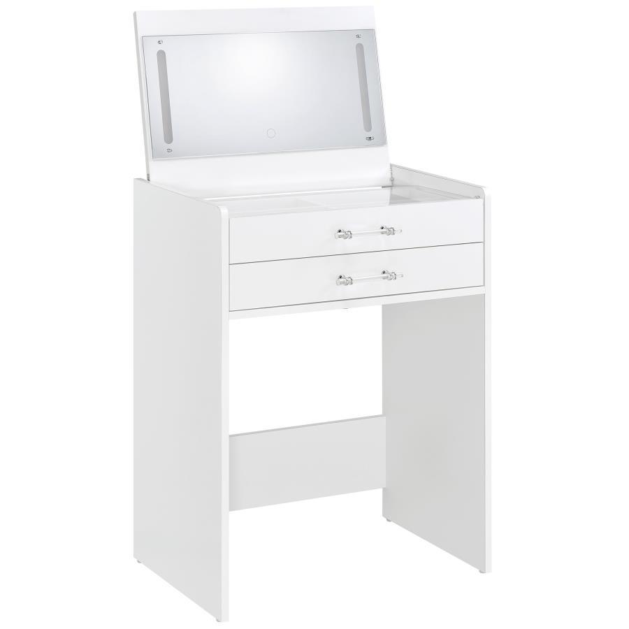 Danbury - 3 - Drawer Makeup Vanity & Stool Set - White High Gloss Vanity Set modern furniture Contempo Furniture