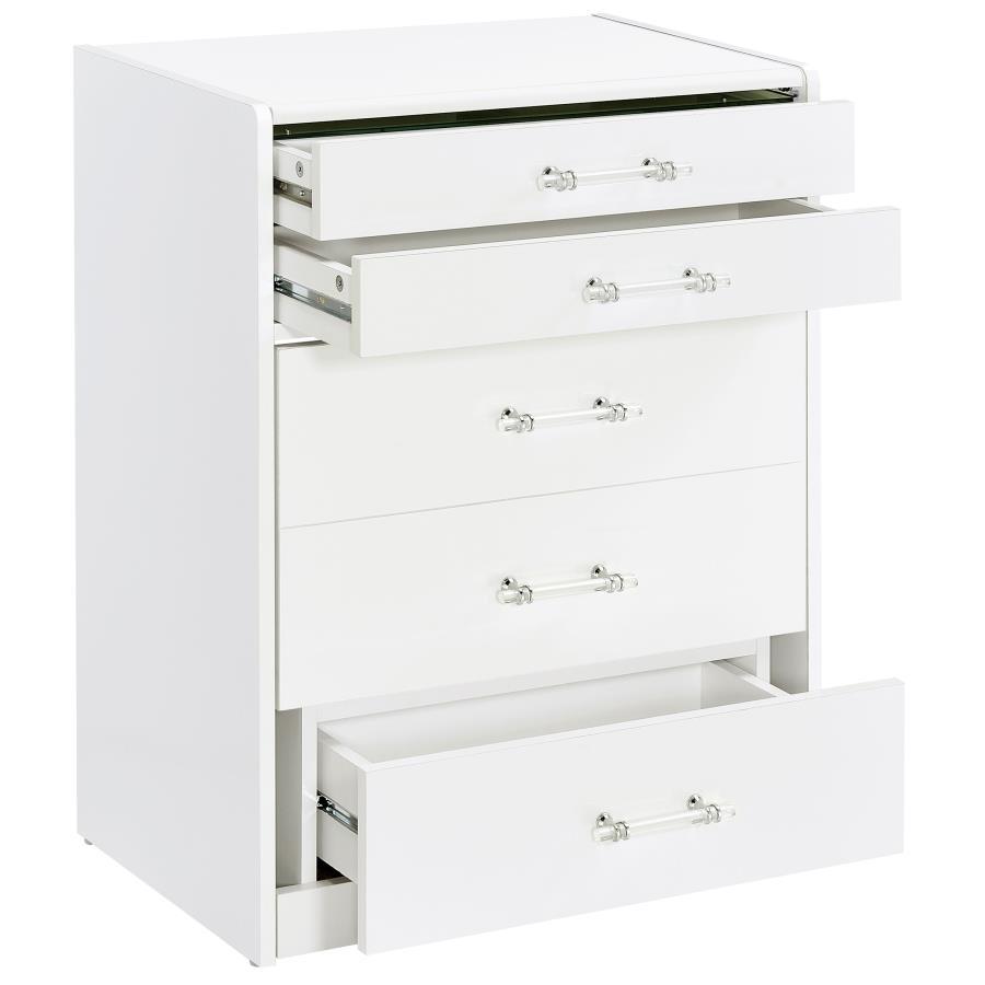 Danbury - 3 - Drawer Makeup Vanity & Stool Set - White High Gloss Vanity Set modern furniture Contempo Furniture
