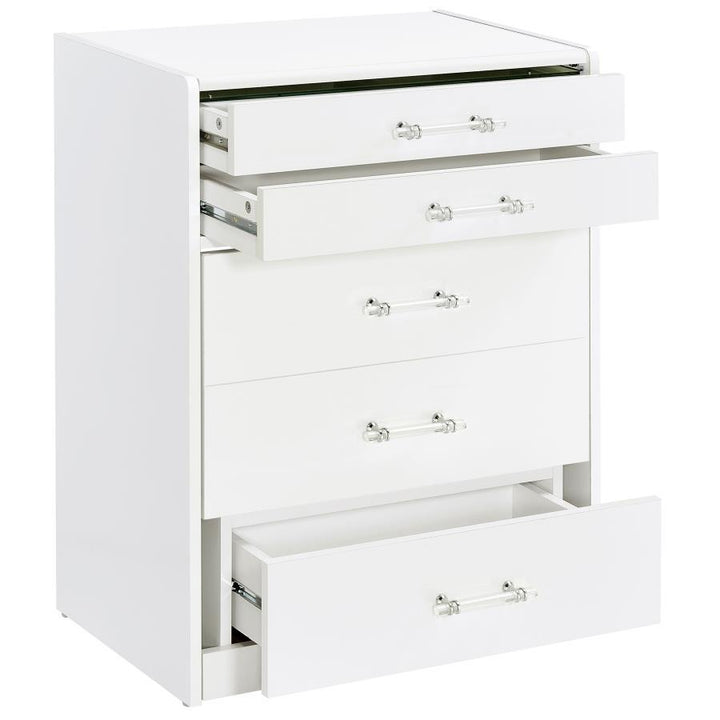 Danbury - 3 - Drawer Makeup Vanity &amp; Stool Set - White High Gloss Vanity Set modern furniture Contempo Furniture