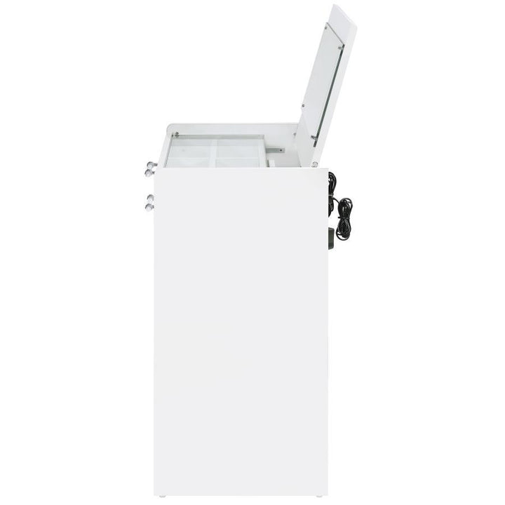 Danbury - 3 - Drawer Makeup Vanity &amp; Stool Set - White High Gloss Vanity Set modern furniture Contempo Furniture
