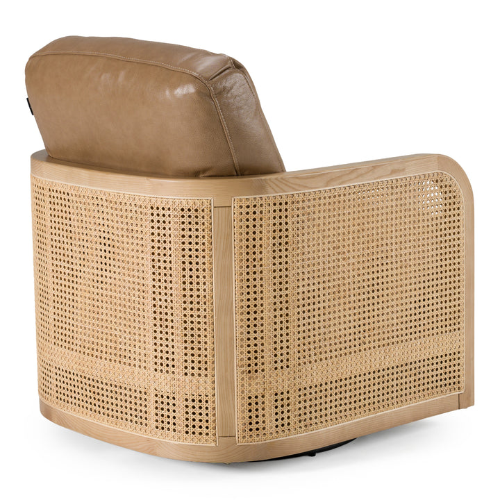 Danson - Modern Tan Leather  Wicker Swivel Accent Chair