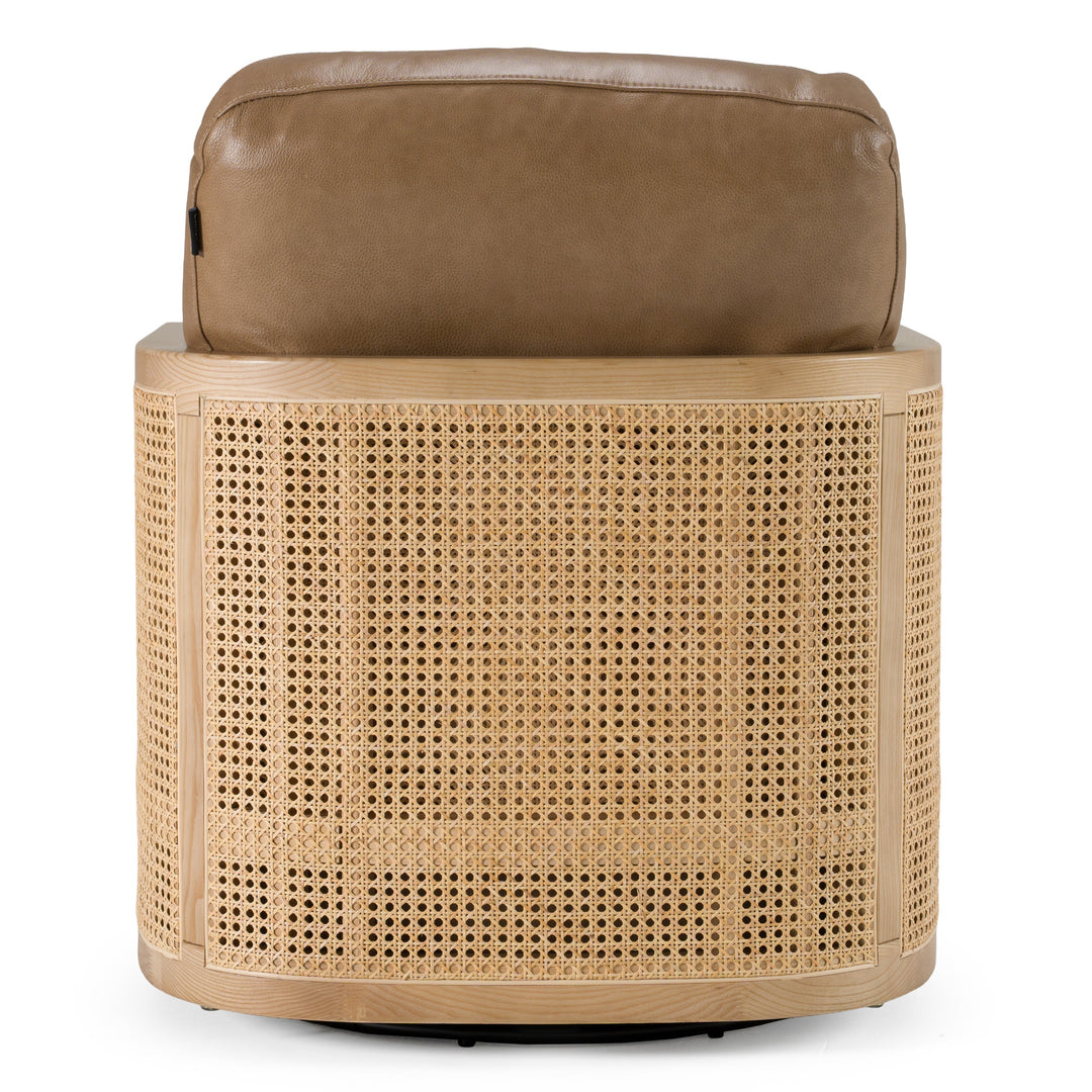 Danson - Modern Tan Leather + Wicker Swivel Accent Chair