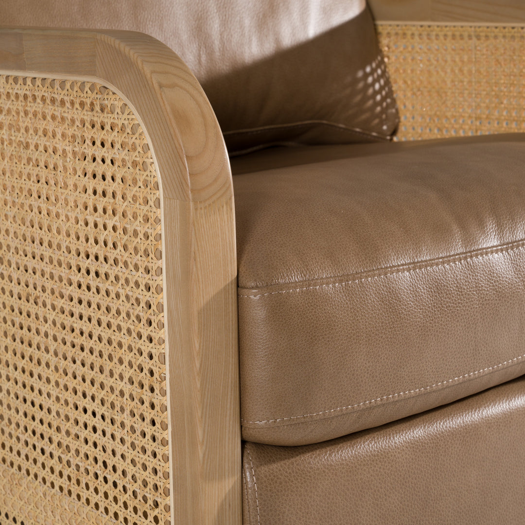 Danson - Modern Tan Leather + Wicker Swivel Accent Chair