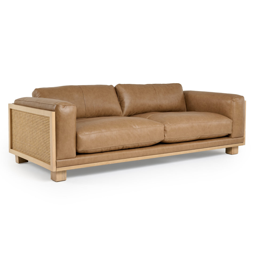 Danson - Modern Tan Leather + Wicker Sofa