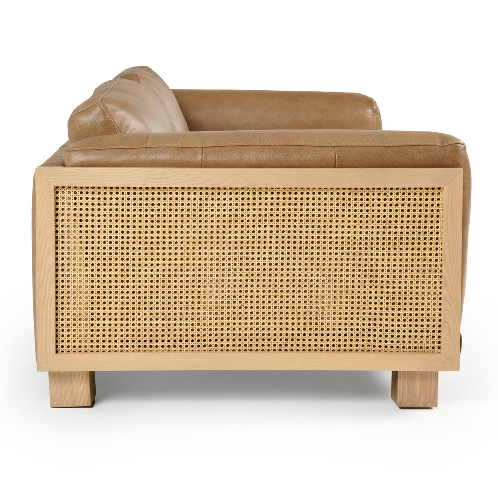 Danson - Modern Tan Leather + Wicker Sofa - View 7