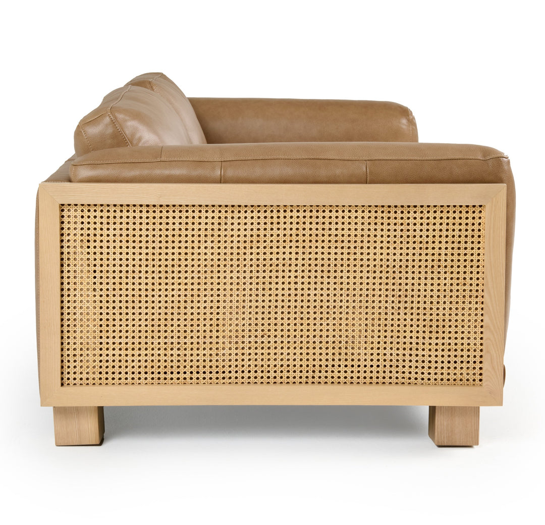 Danson - Modern Tan Leather + Wicker Sofa