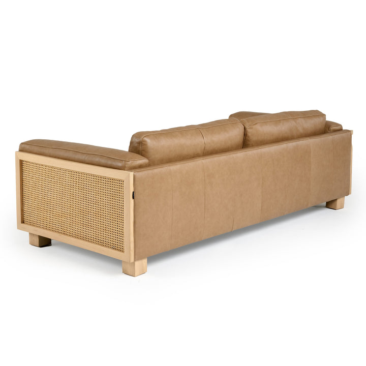 Danson - Modern Tan Leather + Wicker Sofa