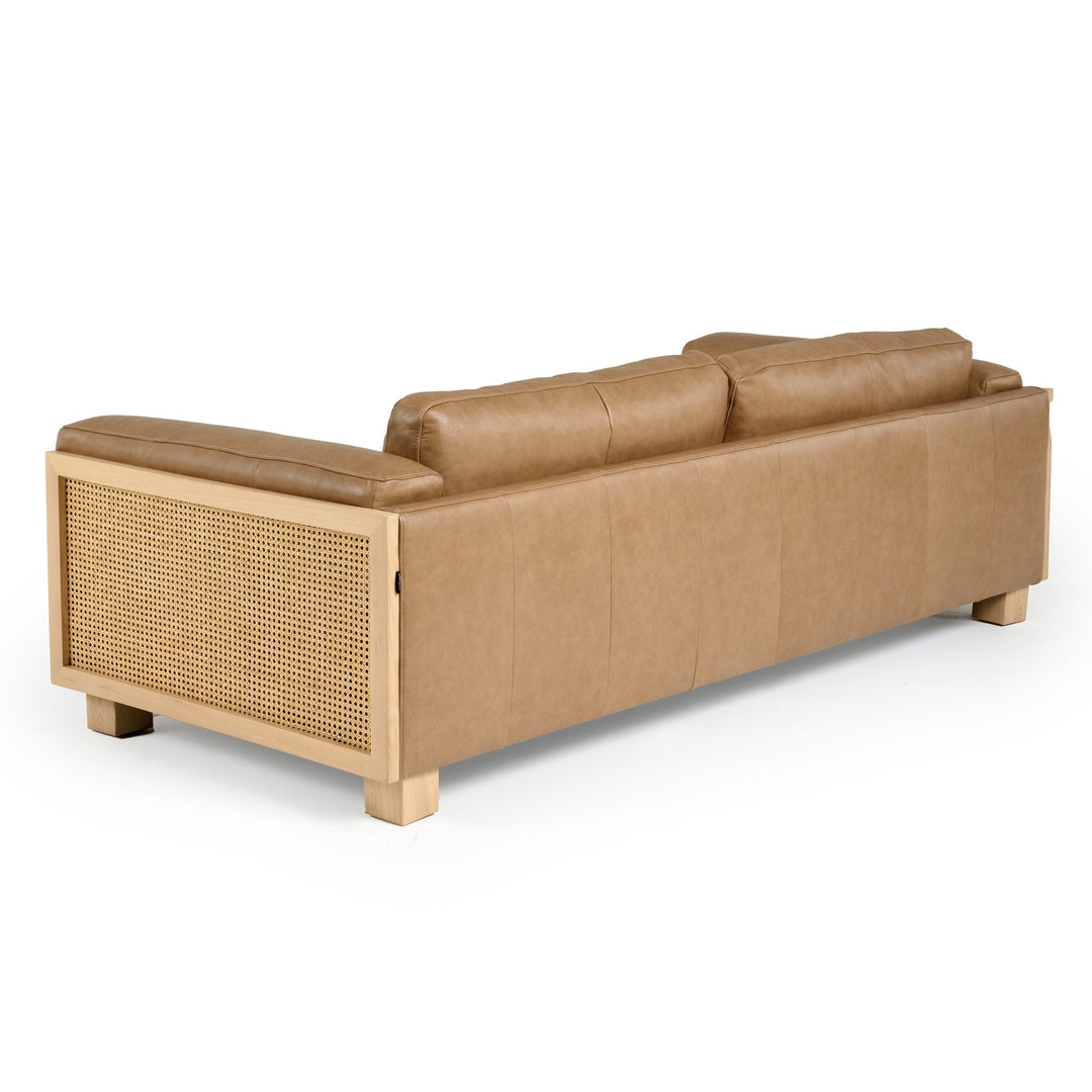 Danson - Modern Tan Leather + Wicker Sofa