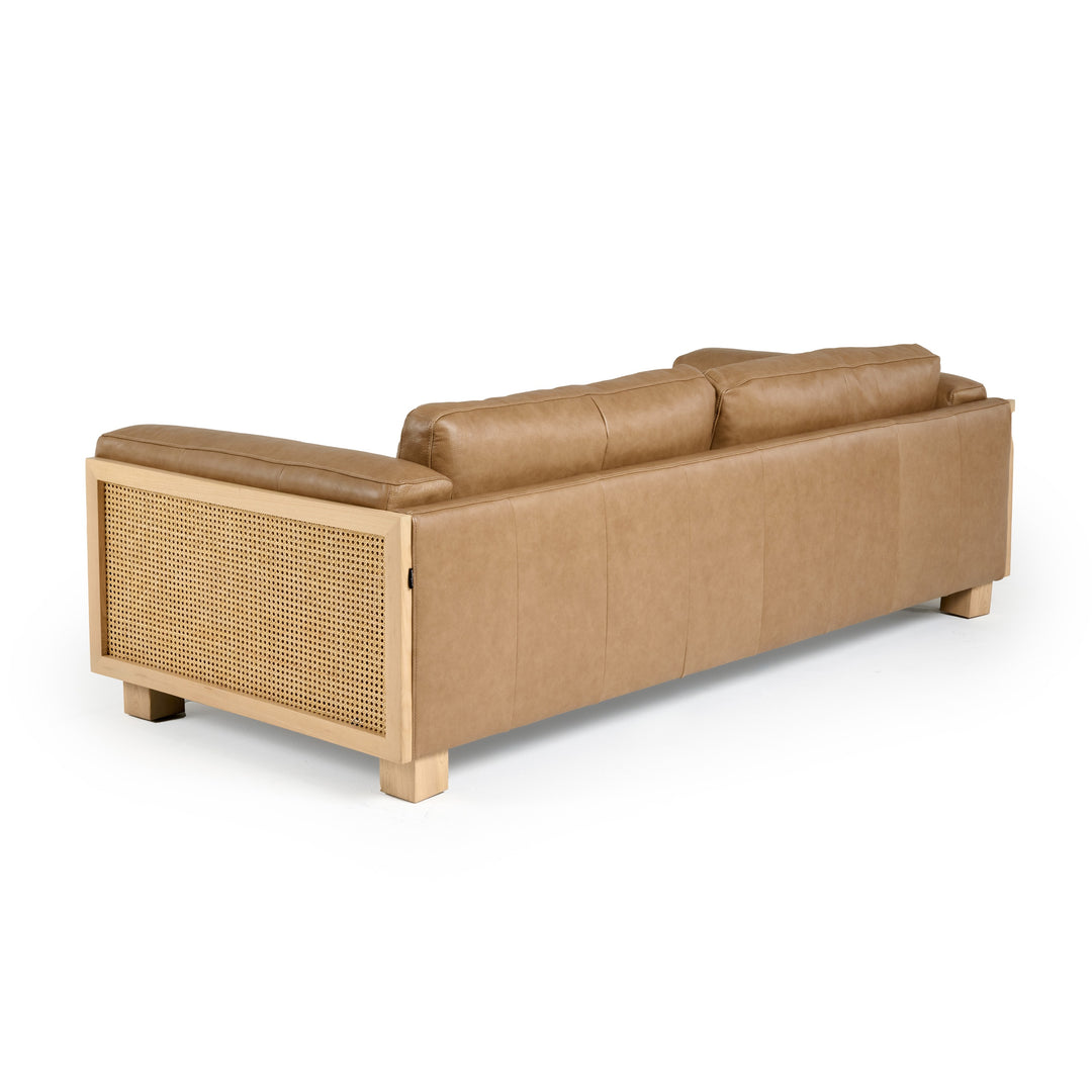 Danson  Modern Tan Leather + Wicker Sofa