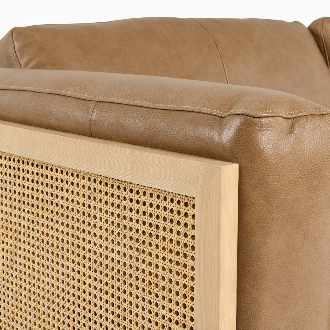 Danson  Modern Tan Leather + Wicker Sofa