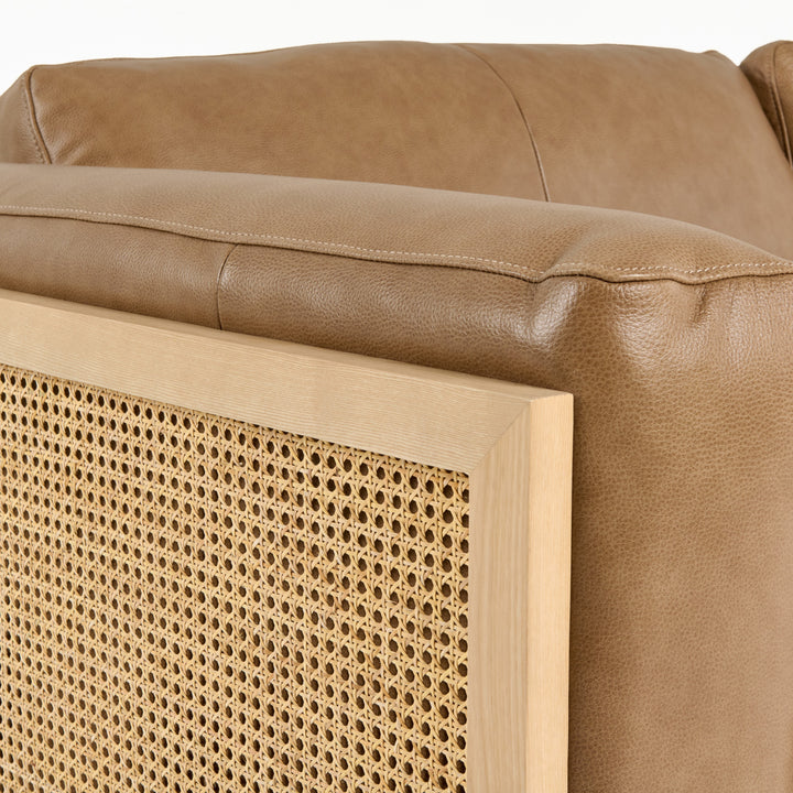 Danson  Modern Tan Leather + Wicker Sofa