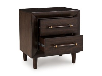 Dantenton Nightstand - Dark Brown Nightstand w/ Charging Station modern furniture Contempo Furniture