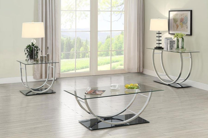 Danville - Rectangular U - Shaped Glass Top Coffee Table - Chrome Coffee Table modern furniture Contempo Furniture