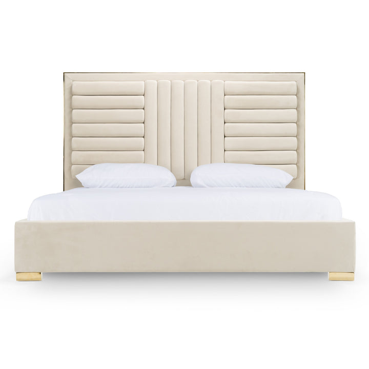 Daystar - Modern Beige Velvet &amp; Gold Bed