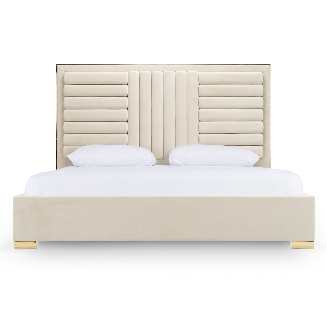Daystar - Modern Beige Velvet & Gold Bed
