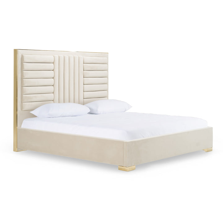 Daystar - Modern Beige Velvet &amp; Gold Bed