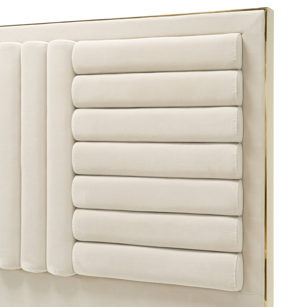 Daystar - Modern Beige Velvet & Gold Bed