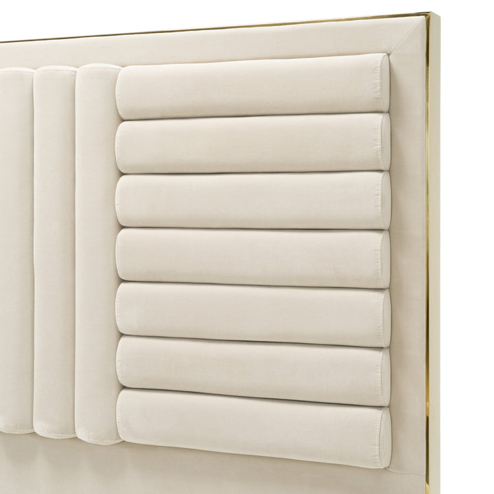 Daystar  Modern Beige Velvet & Gold Bed