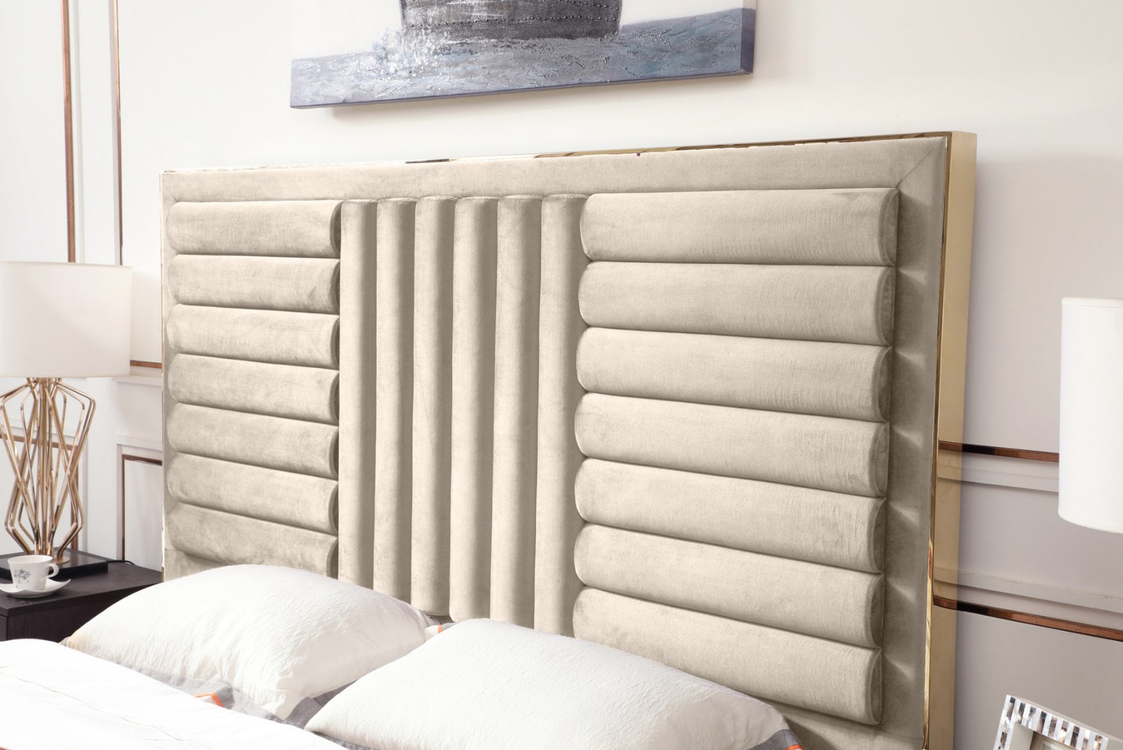 Daystar - Modern Beige Velvet  and  Gold Bed