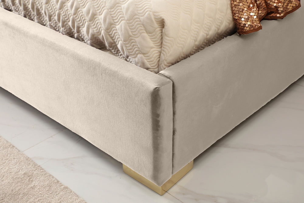 Daystar - Modern Beige Velvet & Gold Bed - View 3