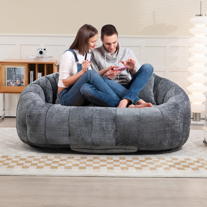 Contemporary Bean Bag Sofa Lazy Sofa Durable Comfort Lounger in Gray Chenille
