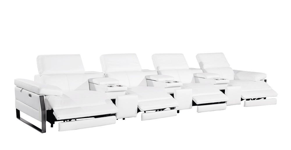 DivanItalia 1246 Modular Power Triple Reclining Triple Console Sofa with Power Reclining Headrests – Top Grain Italian Leather - White