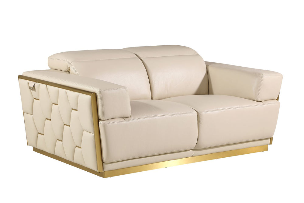 DivanItalia 1111 3-Piece Sofa Set with Adjustable Headrest in Top-Grain Italian Leather - Cream