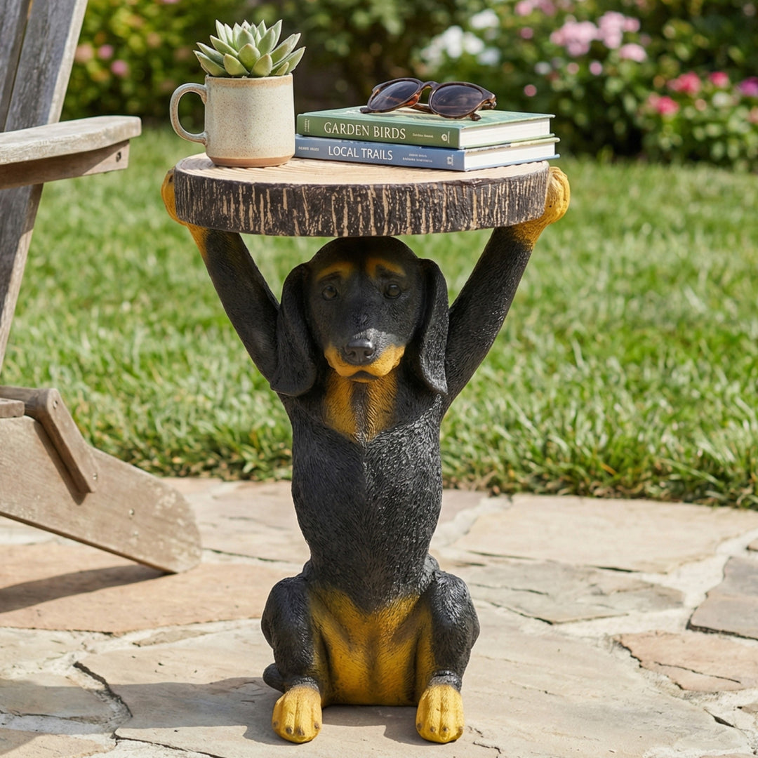 22" Dog Sculpture Outdoor Side Table – Black