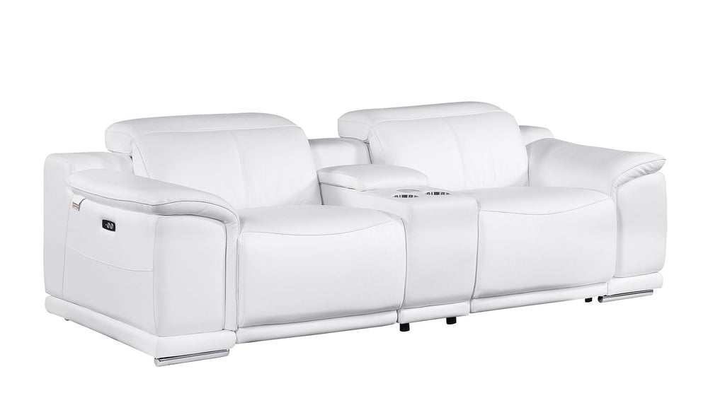 DivanItalia 9762 3-Piece Modular Power Reclining Console Loveseat with 2 Power Recliners in Top Grain Italian Leather - White
