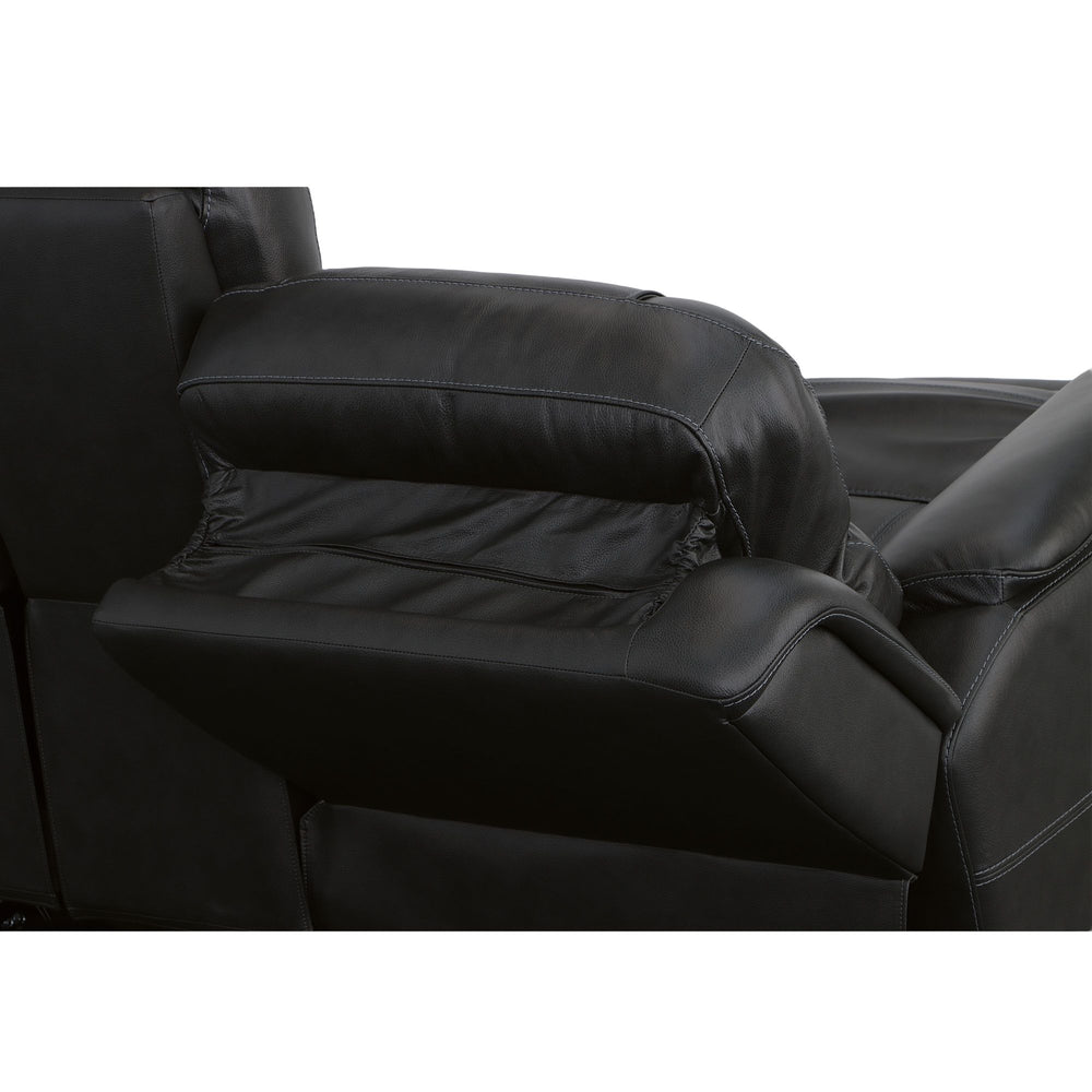 Crew Leather Power Reclining Loveseat with Console, Power Headrests & Lumbar in Raven