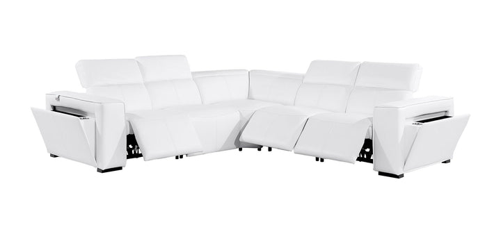 DivanItalia 1224 6-Piece L-Shaped Sectional Sofa in Top Grain Italian Leather with 3 Power Recliners &amp; Power Headrests - White