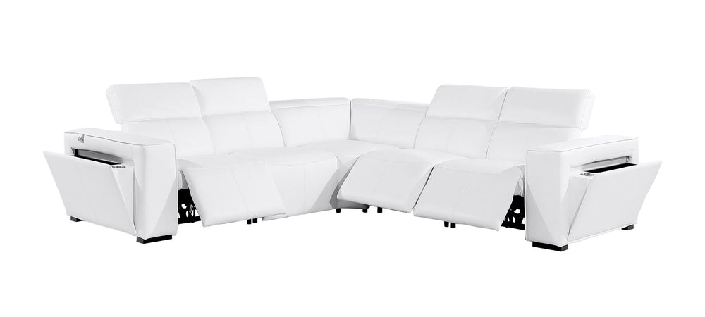 DivanItalia 1224 6-Piece L-Shaped Sectional Sofa in Top Grain Italian Leather with 3 Power Recliners & Power Headrests - White
