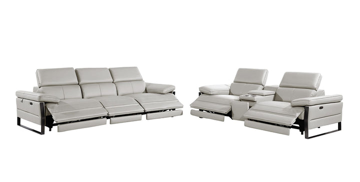DivanItalia 1246 Modular Power Triple Reclining Sofa and Console Loveseat Set with Power Headrests – Top Grain Italian Leather - Light Gray