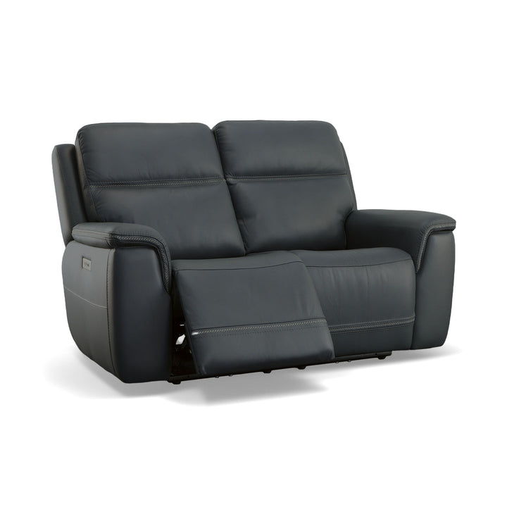 Sawyer Leather Power Reclining Loveseat w/ Pwr Headrests, Lumbar in Marine