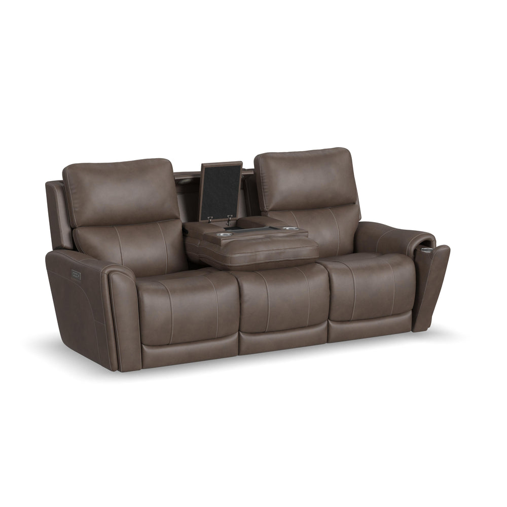 Carter Fabric Power Reclining Sofa with Console & Power Headrests & Lumbar in Cappuccino
