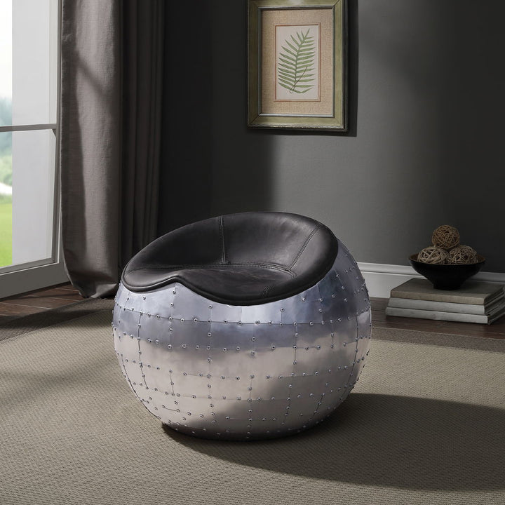 Brancaster - Ottoman - Antique Ebony Top Grain Leather & Aluminum