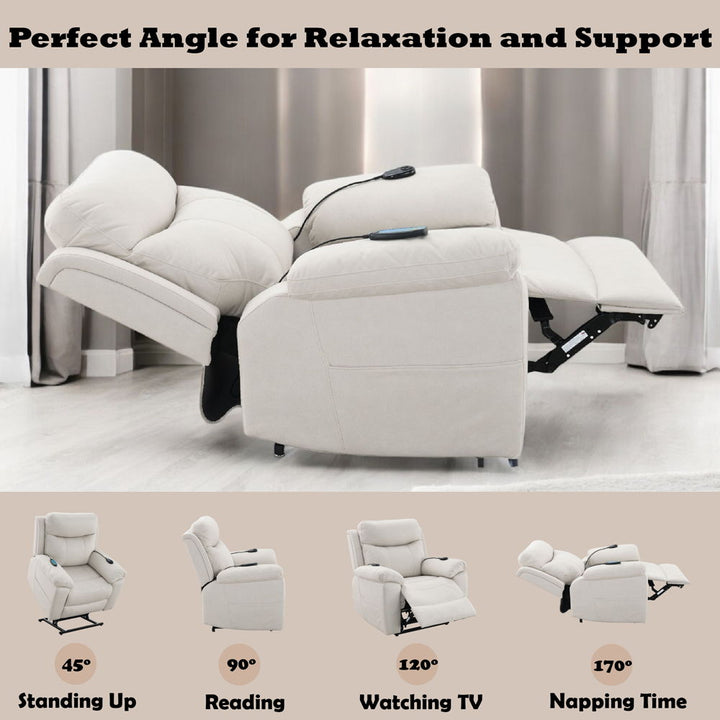 Chriki - Power Recliner With Lift & Heating & Massage - Beige Fabric