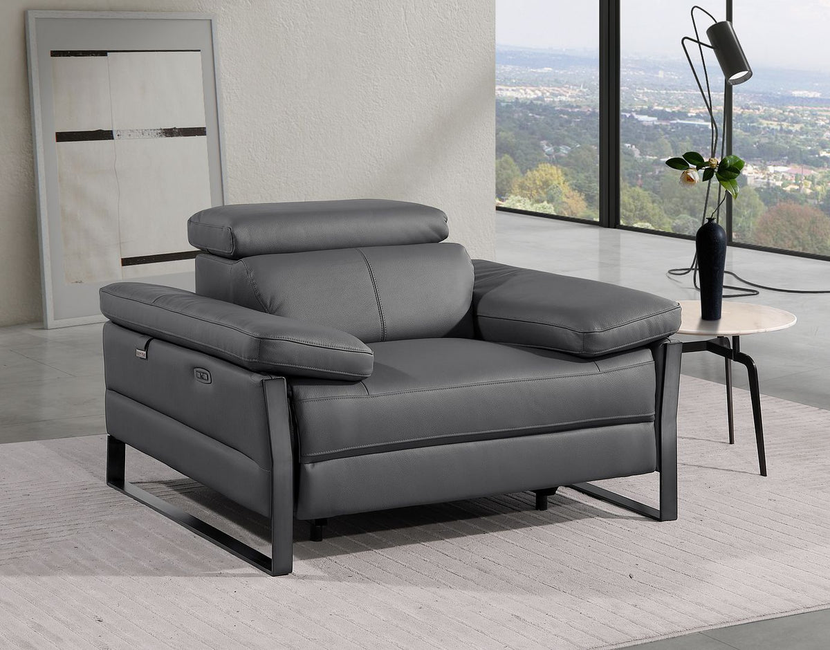 DivanItalia 1246 Power Reclining Arm Chair with Power Headrests – Top Grain Italian Leather - Dark Gray