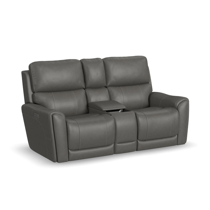 Carter Fabric Power Reclining Loveseat with Console &amp; Power Headrests &amp; Lumbar in Smoke